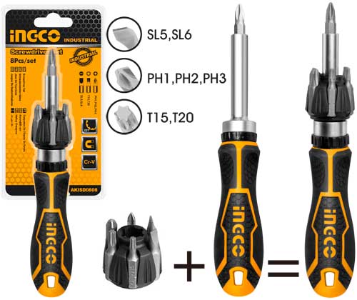 INGCO 8 Pcs ratchet screwdriver set AKISD0808