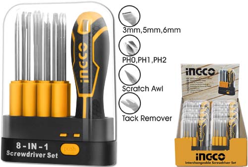 INGCO 9 Pcs interchangeable screwdriver set AKISD0901